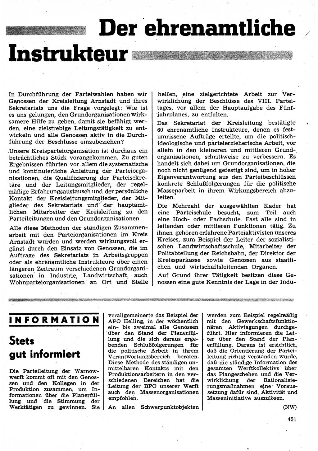 Neuer Weg (NW), Organ des Zentralkomitees (ZK) der SED (Sozialistische Einheitspartei Deutschlands) für Fragen des Parteilebens, 27. Jahrgang [Deutsche Demokratische Republik (DDR)] 1972, Seite 451 (NW ZK SED DDR 1972, S. 451)