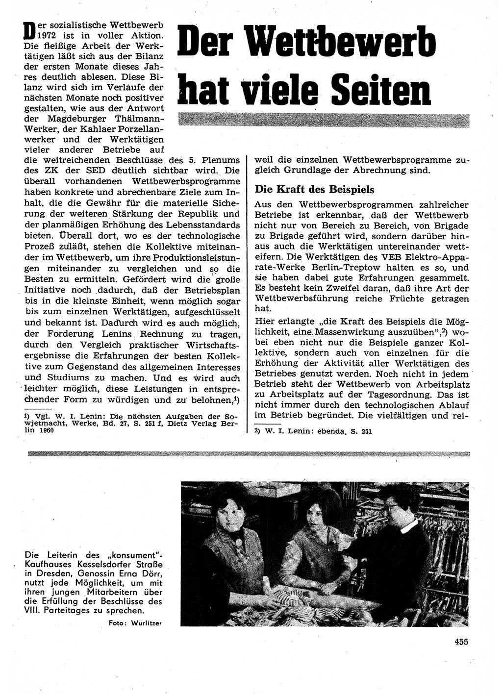 Neuer Weg (NW), Organ des Zentralkomitees (ZK) der SED (Sozialistische Einheitspartei Deutschlands) für Fragen des Parteilebens, 27. Jahrgang [Deutsche Demokratische Republik (DDR)] 1972, Seite 455 (NW ZK SED DDR 1972, S. 455)