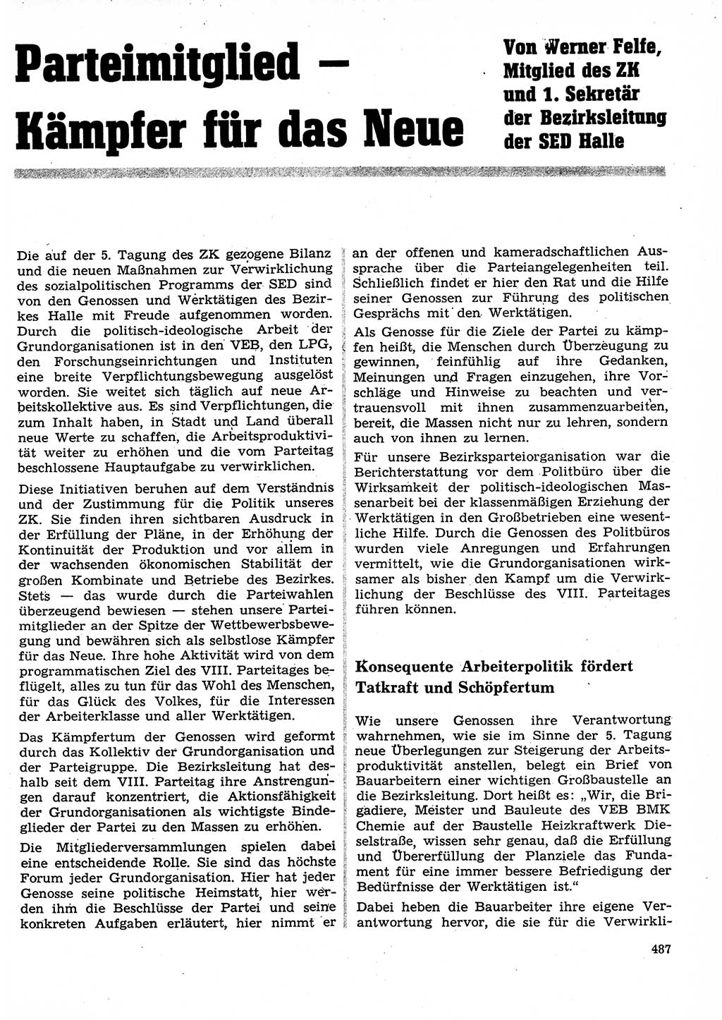 Neuer Weg (NW), Organ des Zentralkomitees (ZK) der SED (Sozialistische Einheitspartei Deutschlands) für Fragen des Parteilebens, 27. Jahrgang [Deutsche Demokratische Republik (DDR)] 1972, Seite 487 (NW ZK SED DDR 1972, S. 487)