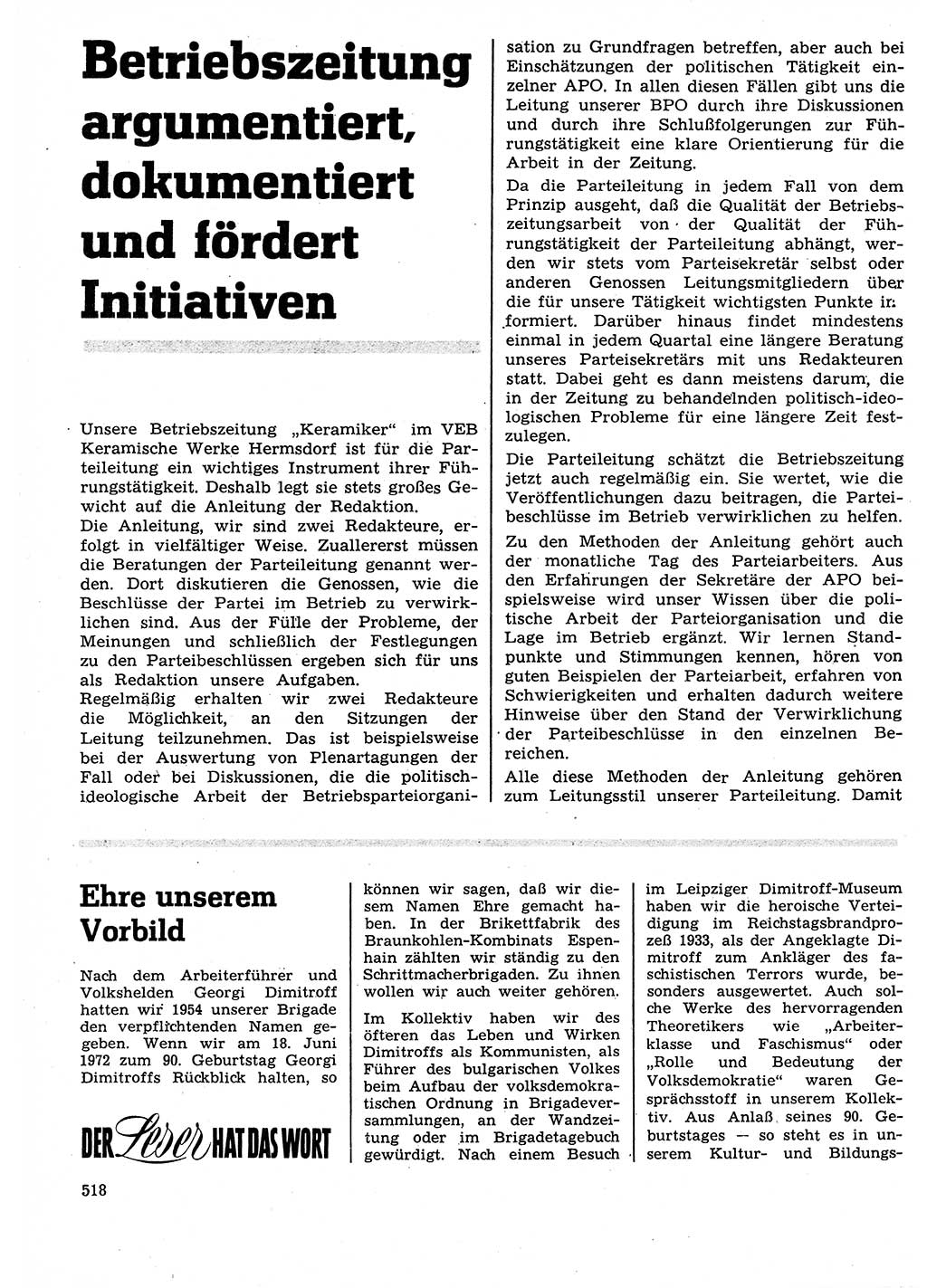 Neuer Weg (NW), Organ des Zentralkomitees (ZK) der SED (Sozialistische Einheitspartei Deutschlands) für Fragen des Parteilebens, 27. Jahrgang [Deutsche Demokratische Republik (DDR)] 1972, Seite 518 (NW ZK SED DDR 1972, S. 518)