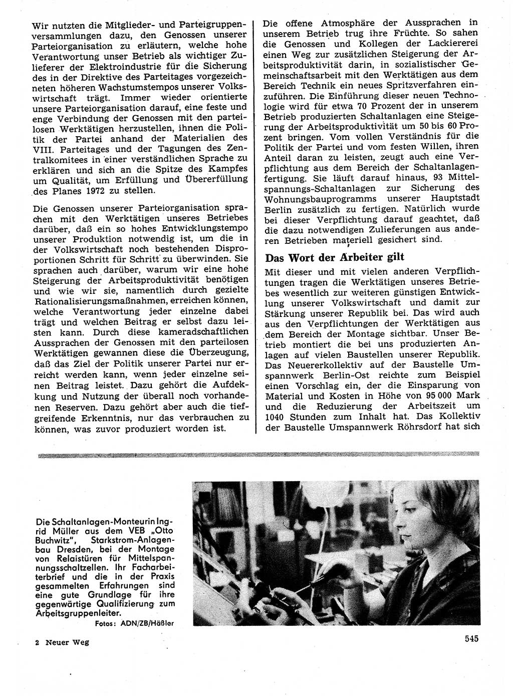 Neuer Weg (NW), Organ des Zentralkomitees (ZK) der SED (Sozialistische Einheitspartei Deutschlands) für Fragen des Parteilebens, 27. Jahrgang [Deutsche Demokratische Republik (DDR)] 1972, Seite 545 (NW ZK SED DDR 1972, S. 545)
