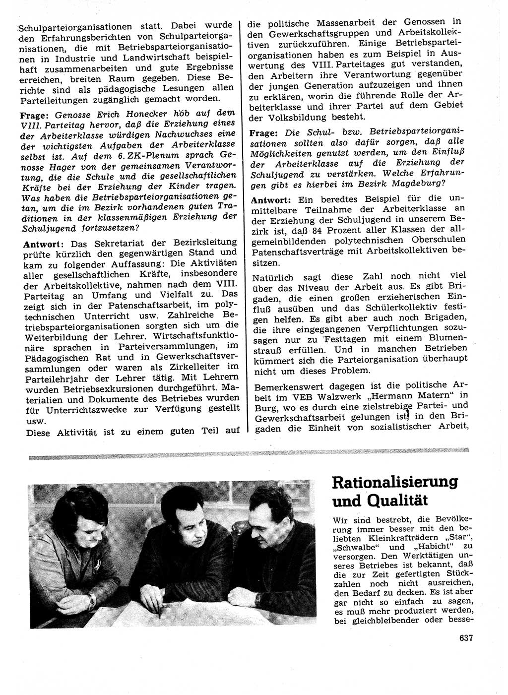 Neuer Weg (NW), Organ des Zentralkomitees (ZK) der SED (Sozialistische Einheitspartei Deutschlands) für Fragen des Parteilebens, 27. Jahrgang [Deutsche Demokratische Republik (DDR)] 1972, Seite 637 (NW ZK SED DDR 1972, S. 637)