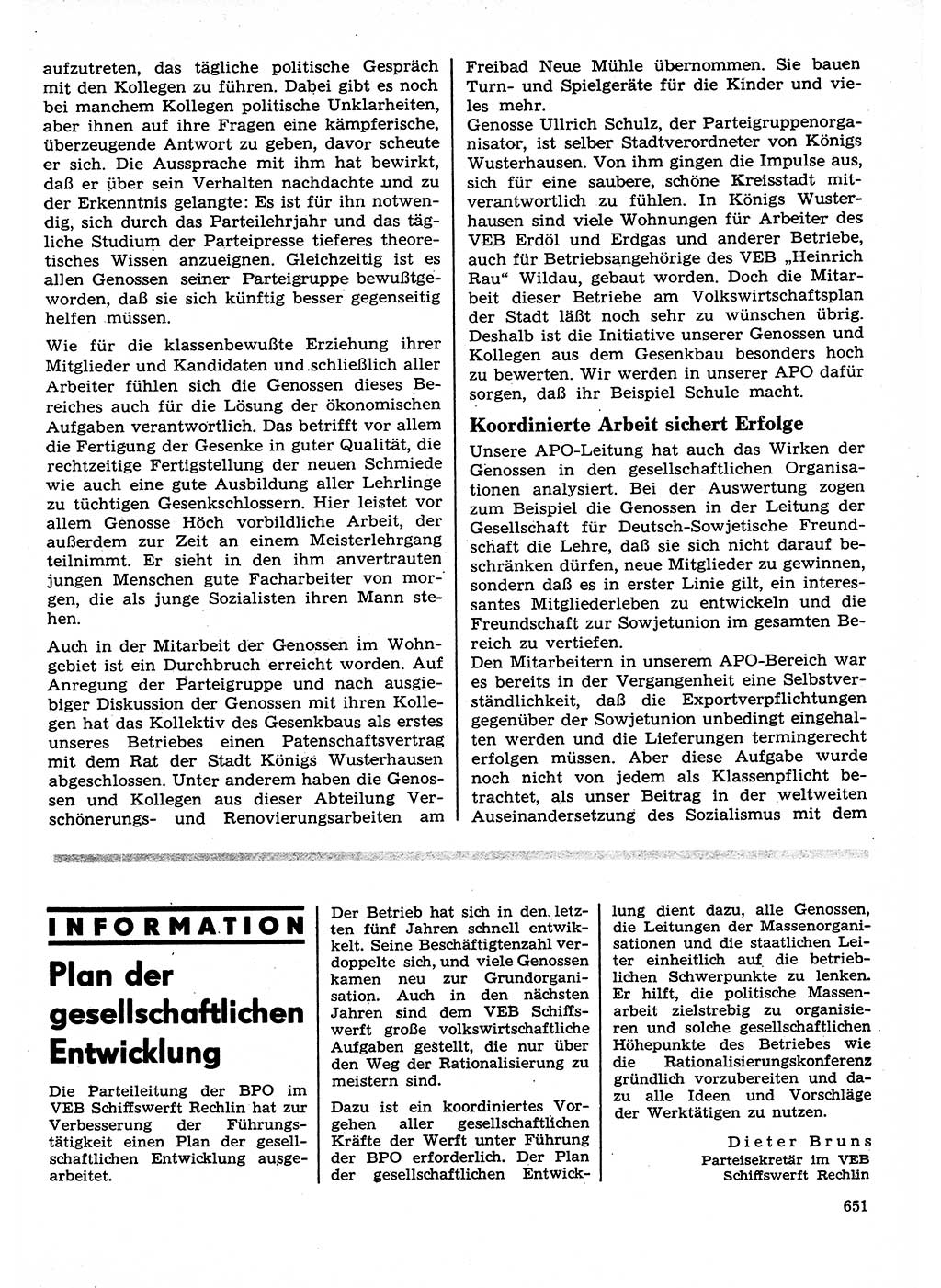 Neuer Weg (NW), Organ des Zentralkomitees (ZK) der SED (Sozialistische Einheitspartei Deutschlands) für Fragen des Parteilebens, 27. Jahrgang [Deutsche Demokratische Republik (DDR)] 1972, Seite 651 (NW ZK SED DDR 1972, S. 651)