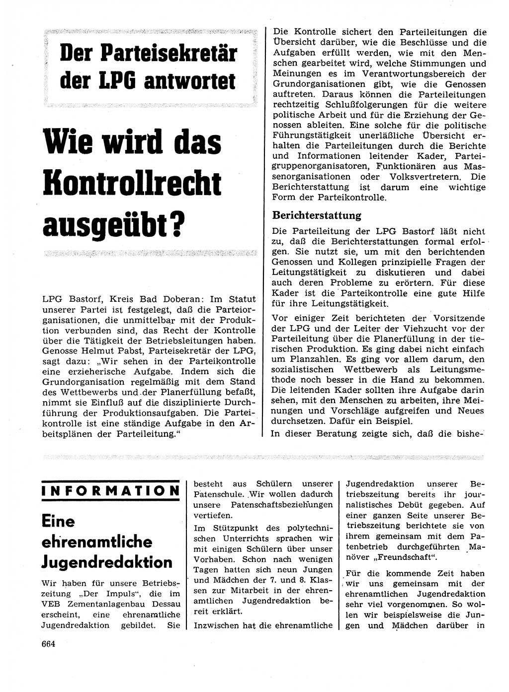 Neuer Weg (NW), Organ des Zentralkomitees (ZK) der SED (Sozialistische Einheitspartei Deutschlands) für Fragen des Parteilebens, 27. Jahrgang [Deutsche Demokratische Republik (DDR)] 1972, Seite 664 (NW ZK SED DDR 1972, S. 664)