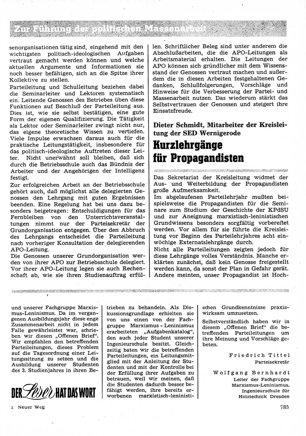 Neuer Weg (NW), Organ des Zentralkomitees (ZK) der SED (Sozialistische Einheitspartei Deutschlands) für Fragen des Parteilebens, 27. Jahrgang [Deutsche Demokratische Republik (DDR)] 1972, Seite 785 (NW ZK SED DDR 1972, S. 785)