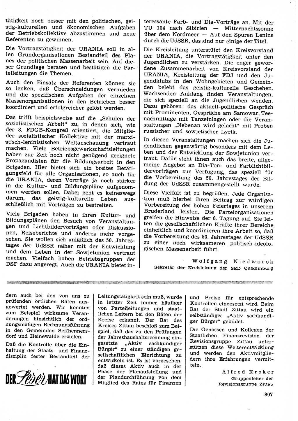 Neuer Weg (NW), Organ des Zentralkomitees (ZK) der SED (Sozialistische Einheitspartei Deutschlands) für Fragen des Parteilebens, 27. Jahrgang [Deutsche Demokratische Republik (DDR)] 1972, Seite 807 (NW ZK SED DDR 1972, S. 807)