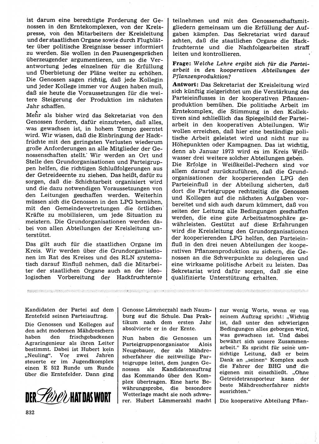 Neuer Weg (NW), Organ des Zentralkomitees (ZK) der SED (Sozialistische Einheitspartei Deutschlands) für Fragen des Parteilebens, 27. Jahrgang [Deutsche Demokratische Republik (DDR)] 1972, Seite 832 (NW ZK SED DDR 1972, S. 832)