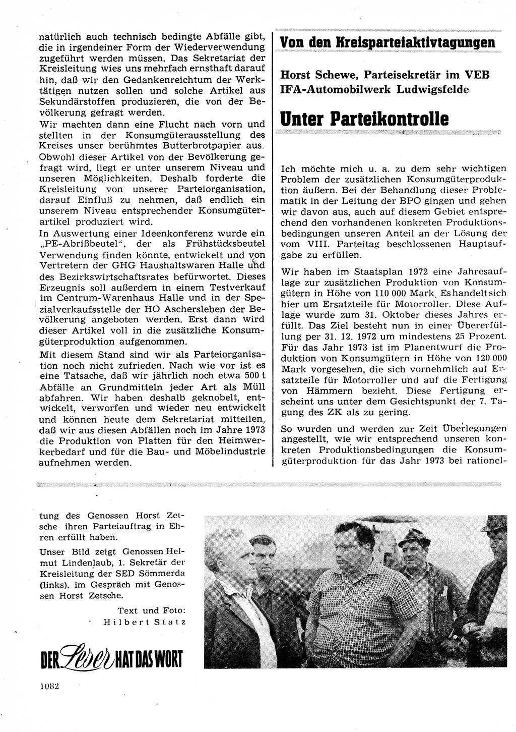 Neuer Weg (NW), Organ des Zentralkomitees (ZK) der SED (Sozialistische Einheitspartei Deutschlands) für Fragen des Parteilebens, 27. Jahrgang [Deutsche Demokratische Republik (DDR)] 1972, Seite 1082 (NW ZK SED DDR 1972, S. 1082)