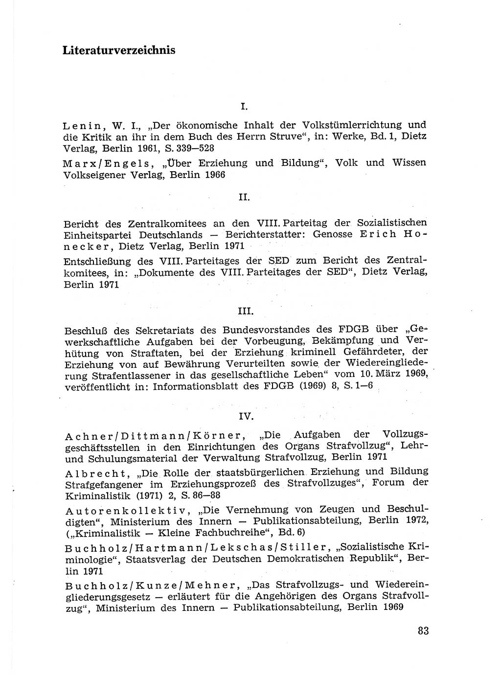 Sozialistischer Strafvollzug (SV) [Deutsche Demokratische Republik (DDR)] 1972, Seite 83 (Soz. SV DDR 1972, S. 83)