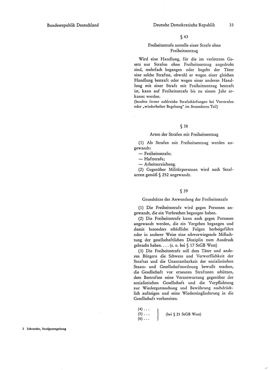 Strafgesetzgebung in Deutschland [Bundesrepublik Deutschland (BRD) und Deutsche Demokratische Republik (DDR)] 1972, Seite 33 (Str.-Ges. Dtl. StGB BRD DDR 1972, S. 33)