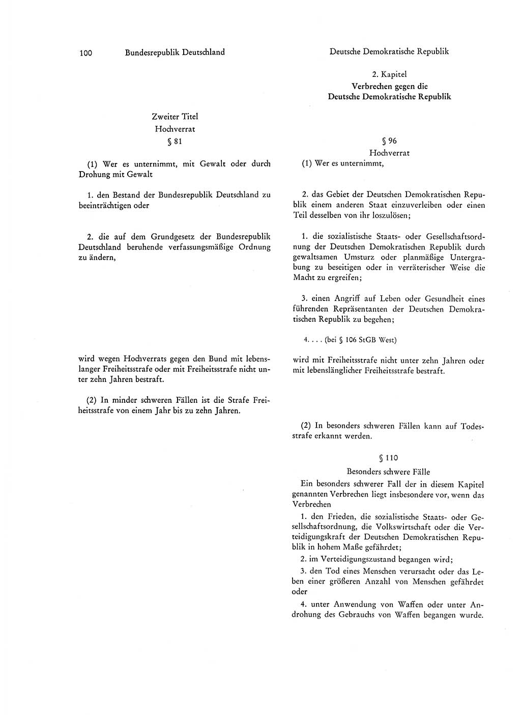 Strafgesetzgebung in Deutschland [Bundesrepublik Deutschland (BRD) und Deutsche Demokratische Republik (DDR)] 1972, Seite 100 (Str.-Ges. Dtl. StGB BRD DDR 1972, S. 100)