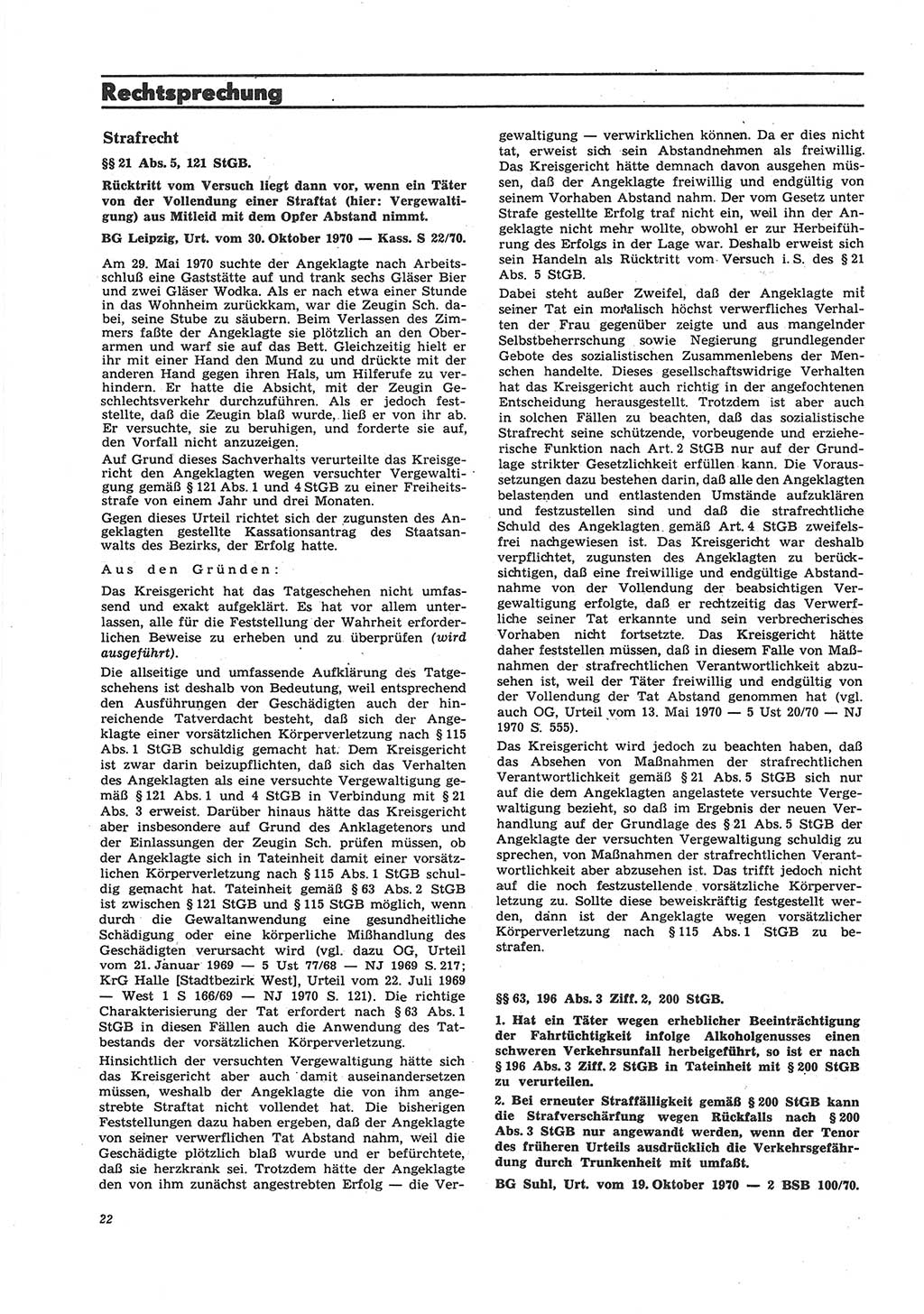 Neue Justiz (NJ), Zeitschrift für Recht und Rechtswissenschaft [Deutsche Demokratische Republik (DDR)], 26. Jahrgang 1972, Seite 22 (NJ DDR 1972, S. 22)