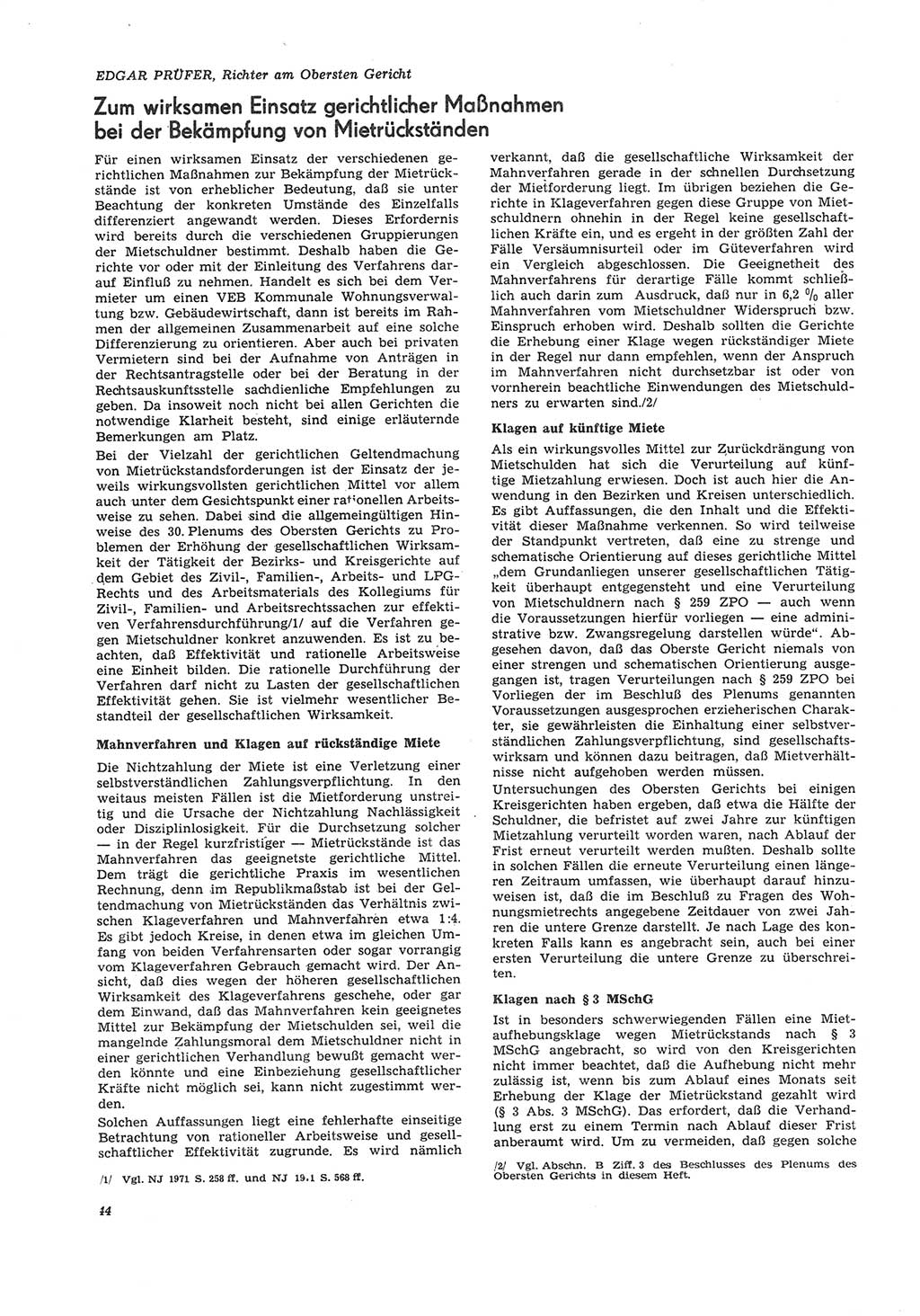Neue Justiz (NJ), Zeitschrift für Recht und Rechtswissenschaft [Deutsche Demokratische Republik (DDR)], 26. Jahrgang 1972, Seite 44 (NJ DDR 1972, S. 44)