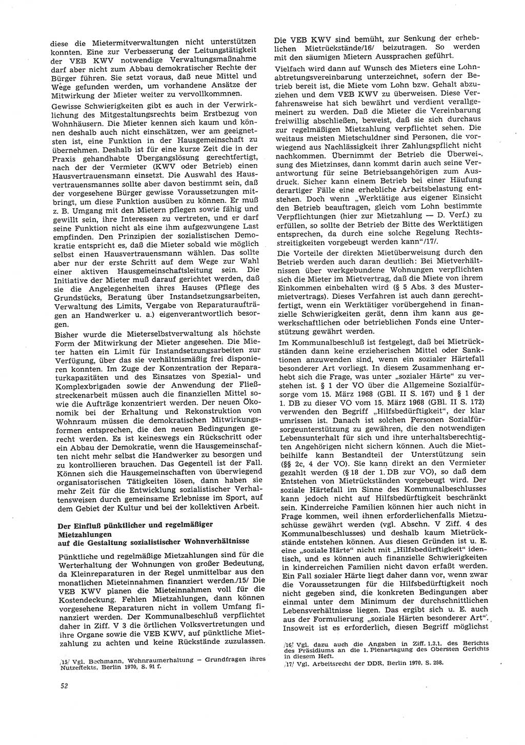 Neue Justiz (NJ), Zeitschrift für Recht und Rechtswissenschaft [Deutsche Demokratische Republik (DDR)], 26. Jahrgang 1972, Seite 52 (NJ DDR 1972, S. 52)