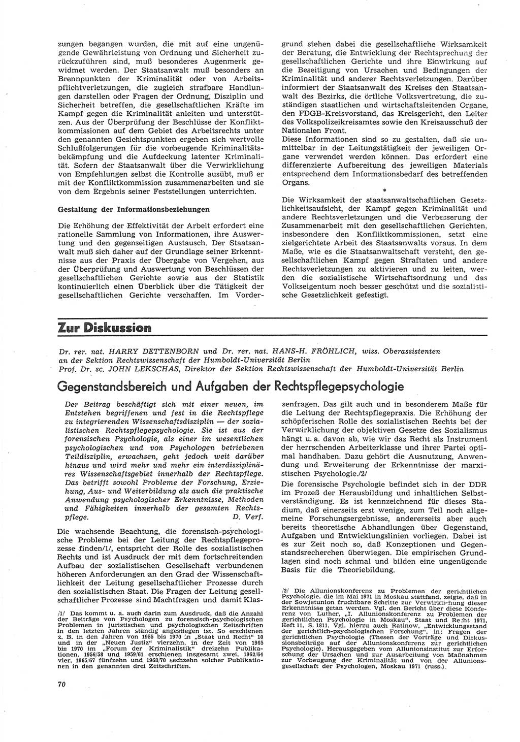 Neue Justiz (NJ), Zeitschrift für Recht und Rechtswissenschaft [Deutsche Demokratische Republik (DDR)], 26. Jahrgang 1972, Seite 70 (NJ DDR 1972, S. 70)