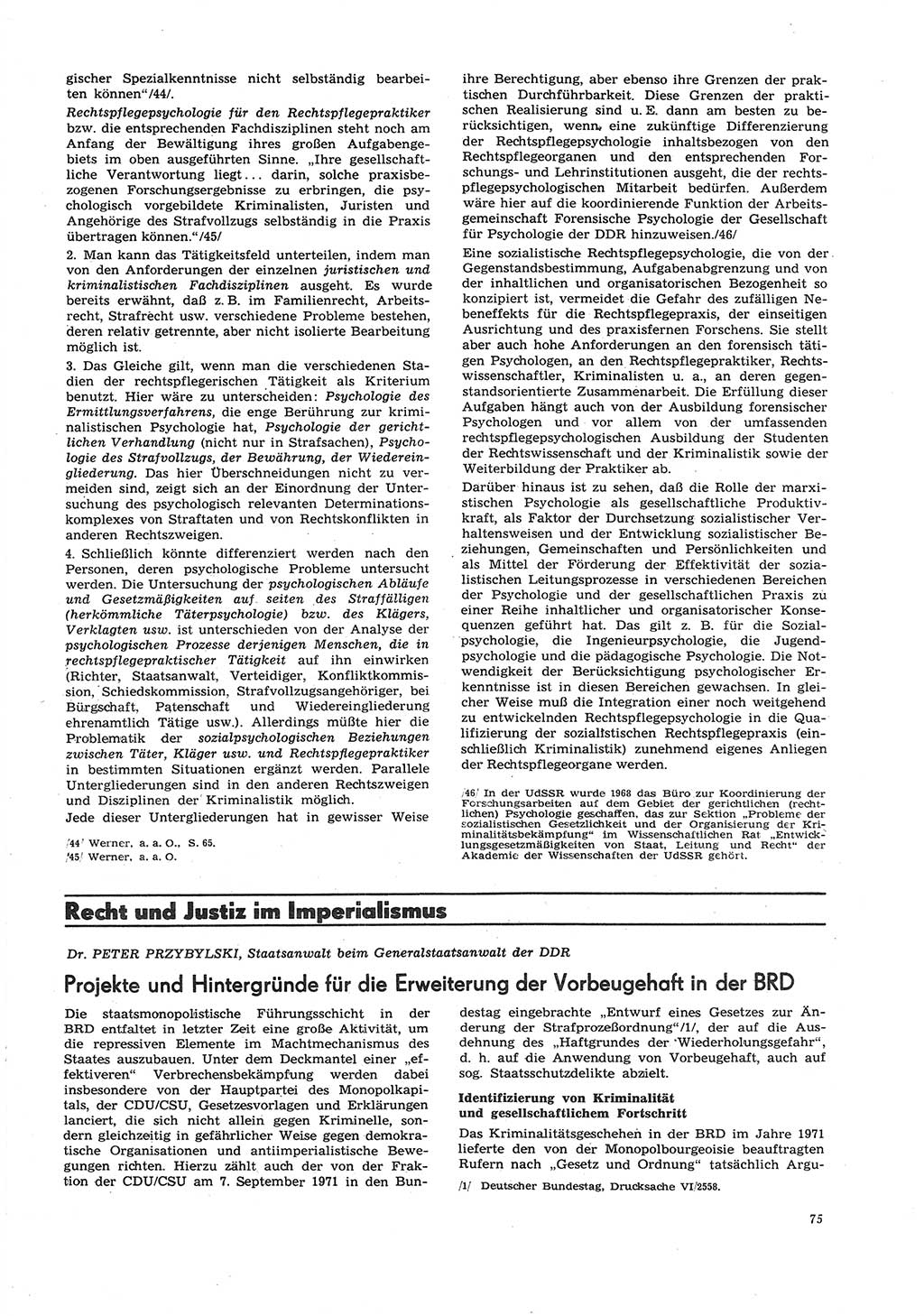 Neue Justiz (NJ), Zeitschrift für Recht und Rechtswissenschaft [Deutsche Demokratische Republik (DDR)], 26. Jahrgang 1972, Seite 75 (NJ DDR 1972, S. 75)