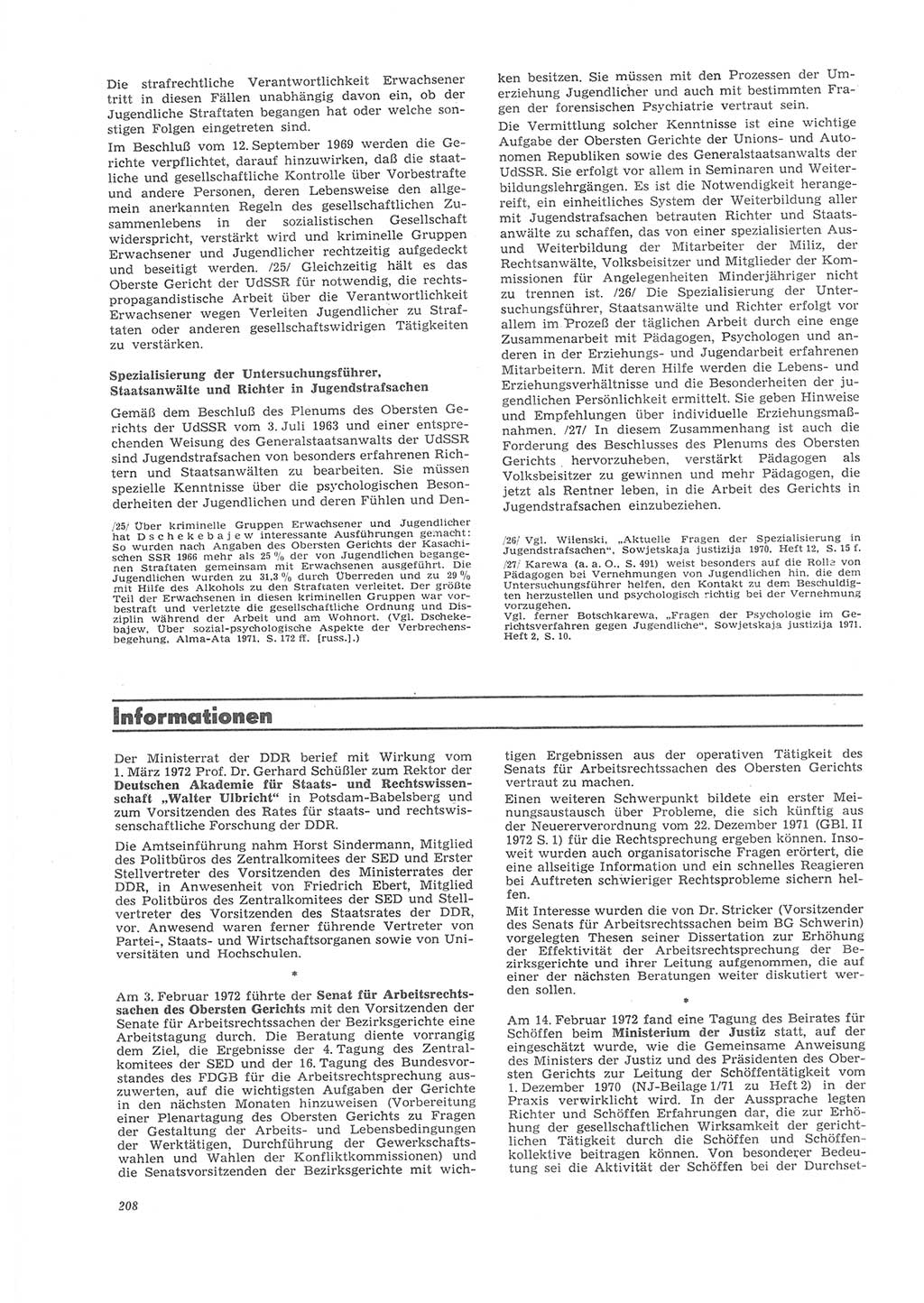 Neue Justiz (NJ), Zeitschrift für Recht und Rechtswissenschaft [Deutsche Demokratische Republik (DDR)], 26. Jahrgang 1972, Seite 208 (NJ DDR 1972, S. 208)