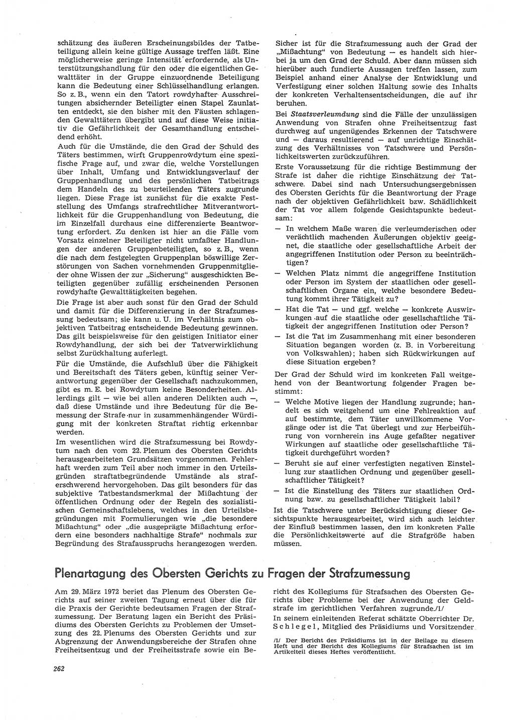 Neue Justiz (NJ), Zeitschrift für Recht und Rechtswissenschaft [Deutsche Demokratische Republik (DDR)], 26. Jahrgang 1972, Seite 262 (NJ DDR 1972, S. 262)