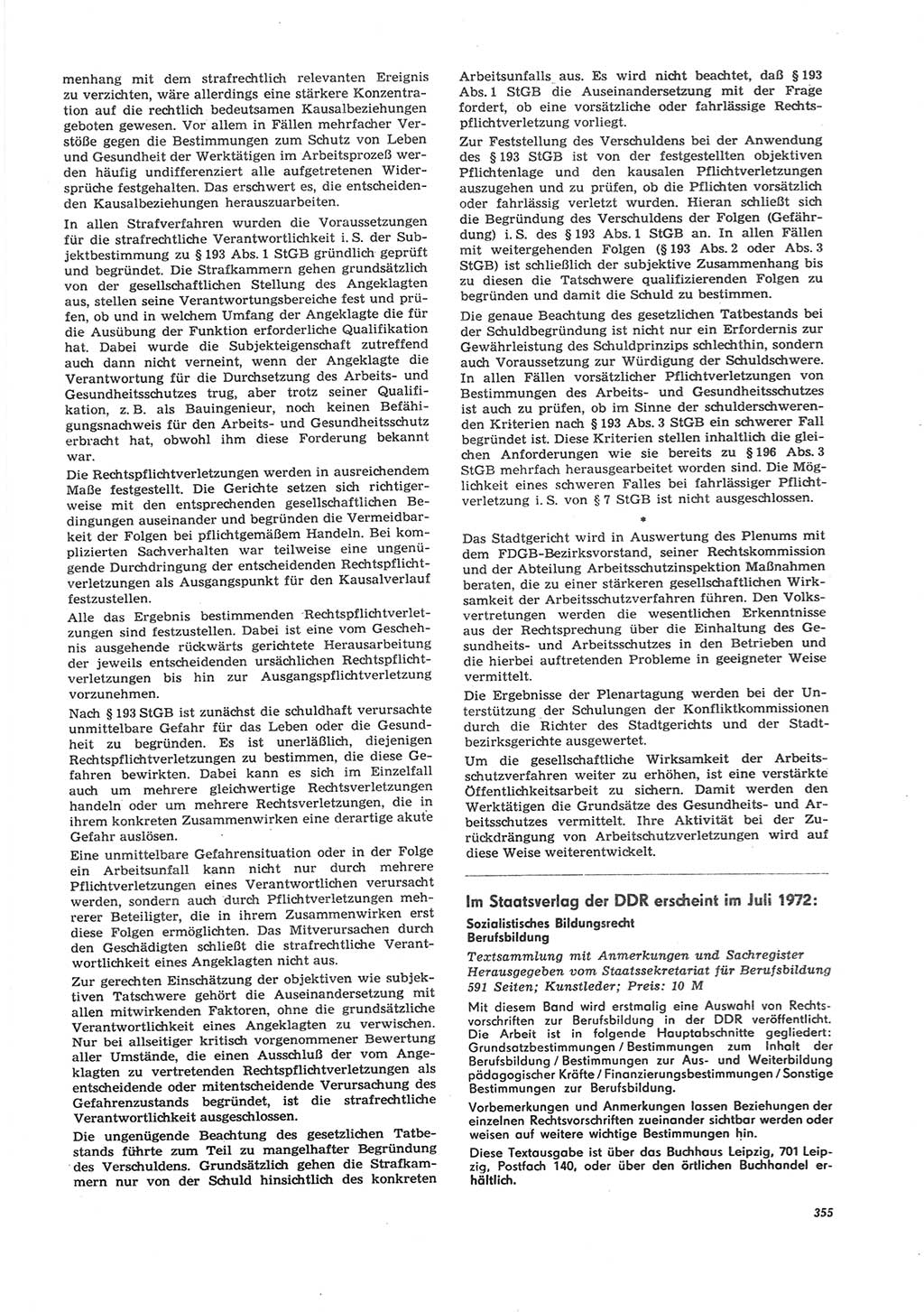 Neue Justiz (NJ), Zeitschrift für Recht und Rechtswissenschaft [Deutsche Demokratische Republik (DDR)], 26. Jahrgang 1972, Seite 355 (NJ DDR 1972, S. 355)