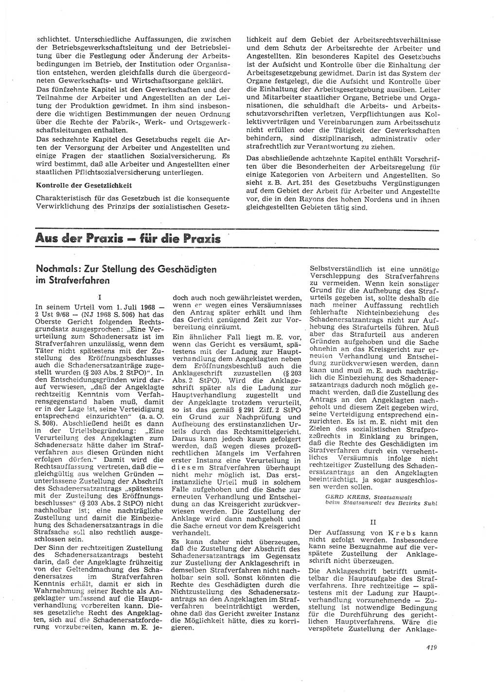 Neue Justiz (NJ), Zeitschrift für Recht und Rechtswissenschaft [Deutsche Demokratische Republik (DDR)], 26. Jahrgang 1972, Seite 419 (NJ DDR 1972, S. 419)