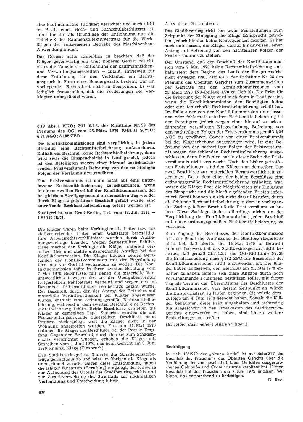 Neue Justiz (NJ), Zeitschrift für Recht und Rechtswissenschaft [Deutsche Demokratische Republik (DDR)], 26. Jahrgang 1972, Seite 432 (NJ DDR 1972, S. 432)