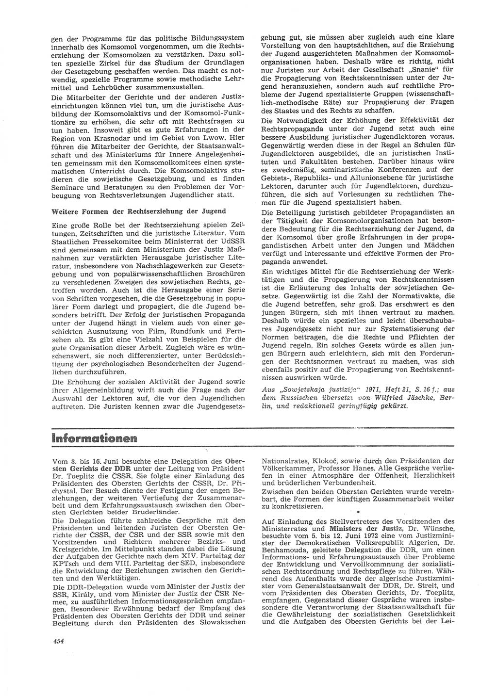 Neue Justiz (NJ), Zeitschrift für Recht und Rechtswissenschaft [Deutsche Demokratische Republik (DDR)], 26. Jahrgang 1972, Seite 454 (NJ DDR 1972, S. 454)