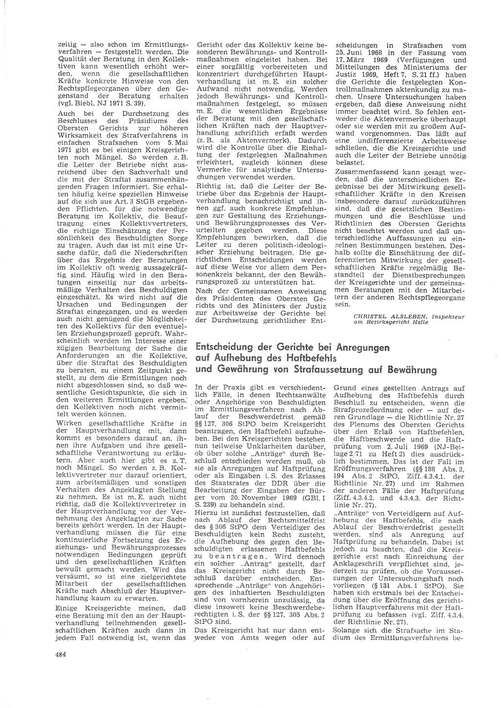 Neue Justiz (NJ), Zeitschrift für Recht und Rechtswissenschaft [Deutsche Demokratische Republik (DDR)], 26. Jahrgang 1972, Seite 484 (NJ DDR 1972, S. 484)