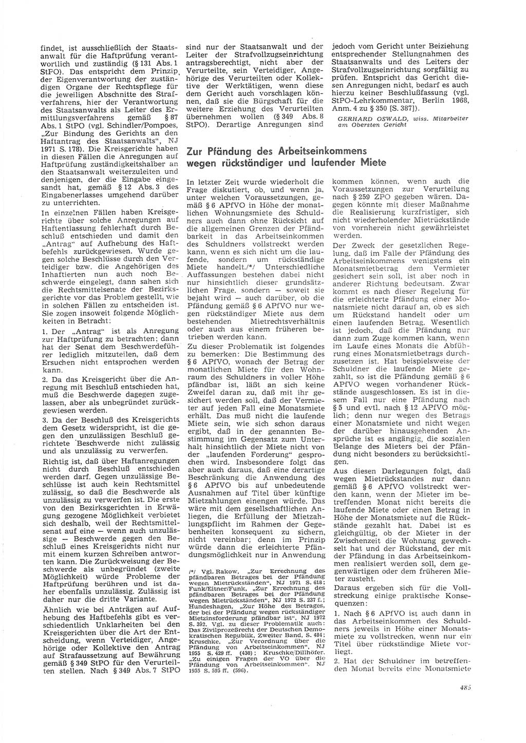 Neue Justiz (NJ), Zeitschrift für Recht und Rechtswissenschaft [Deutsche Demokratische Republik (DDR)], 26. Jahrgang 1972, Seite 485 (NJ DDR 1972, S. 485)