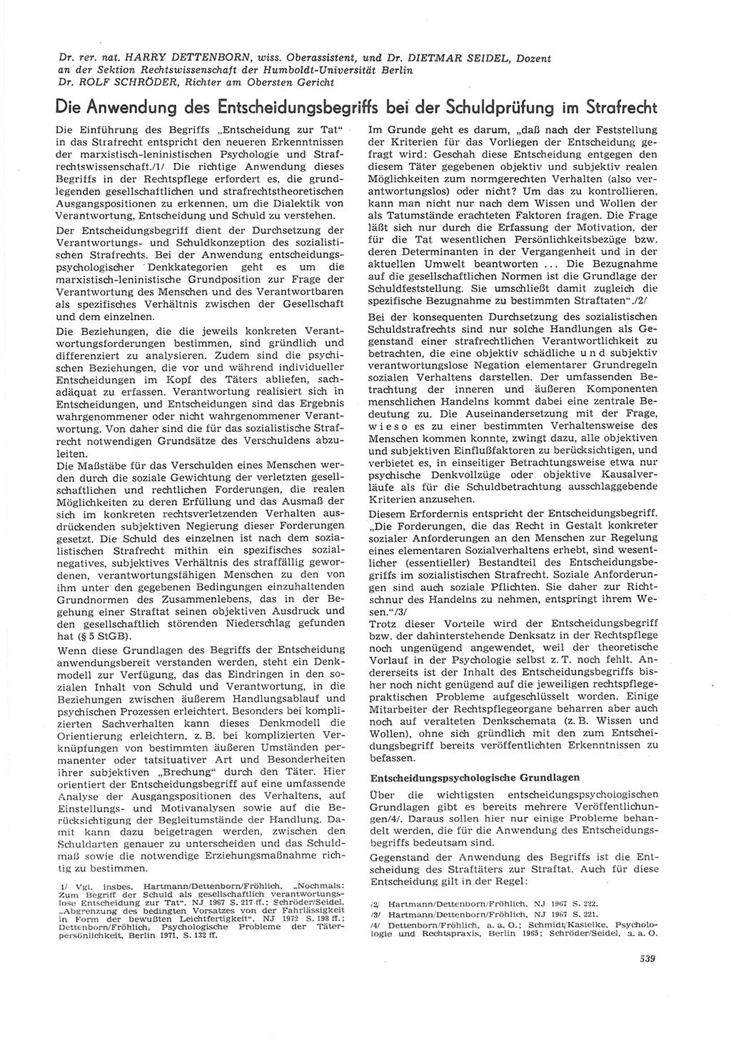 Neue Justiz (NJ), Zeitschrift für Recht und Rechtswissenschaft [Deutsche Demokratische Republik (DDR)], 26. Jahrgang 1972, Seite 539 (NJ DDR 1972, S. 539)