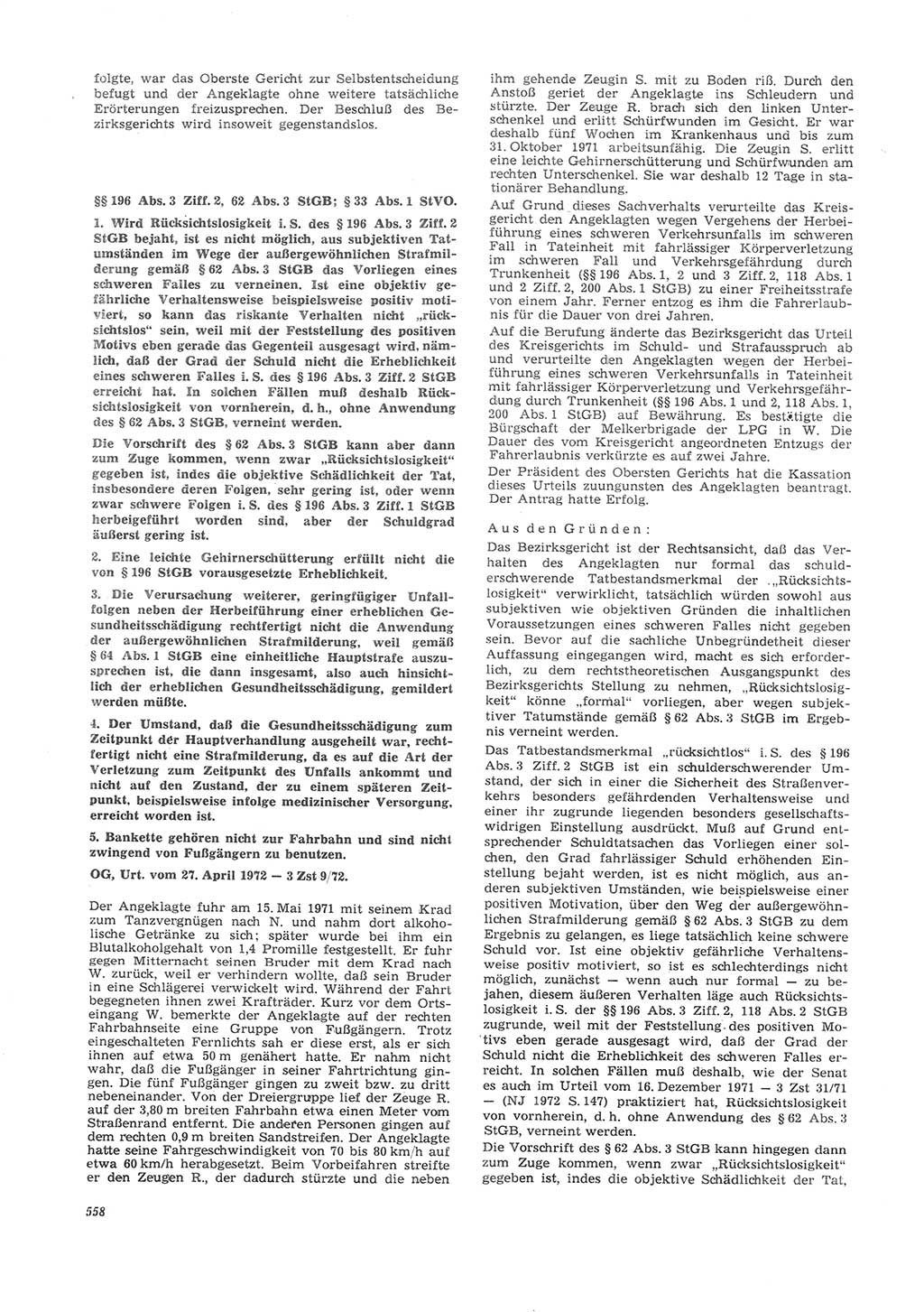 Neue Justiz (NJ), Zeitschrift für Recht und Rechtswissenschaft [Deutsche Demokratische Republik (DDR)], 26. Jahrgang 1972, Seite 558 (NJ DDR 1972, S. 558)