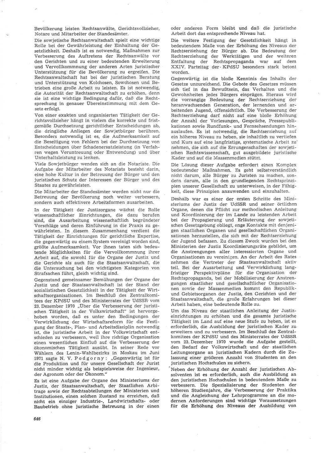 Neue Justiz (NJ), Zeitschrift für Recht und Rechtswissenschaft [Deutsche Demokratische Republik (DDR)], 26. Jahrgang 1972, Seite 646 (NJ DDR 1972, S. 646)