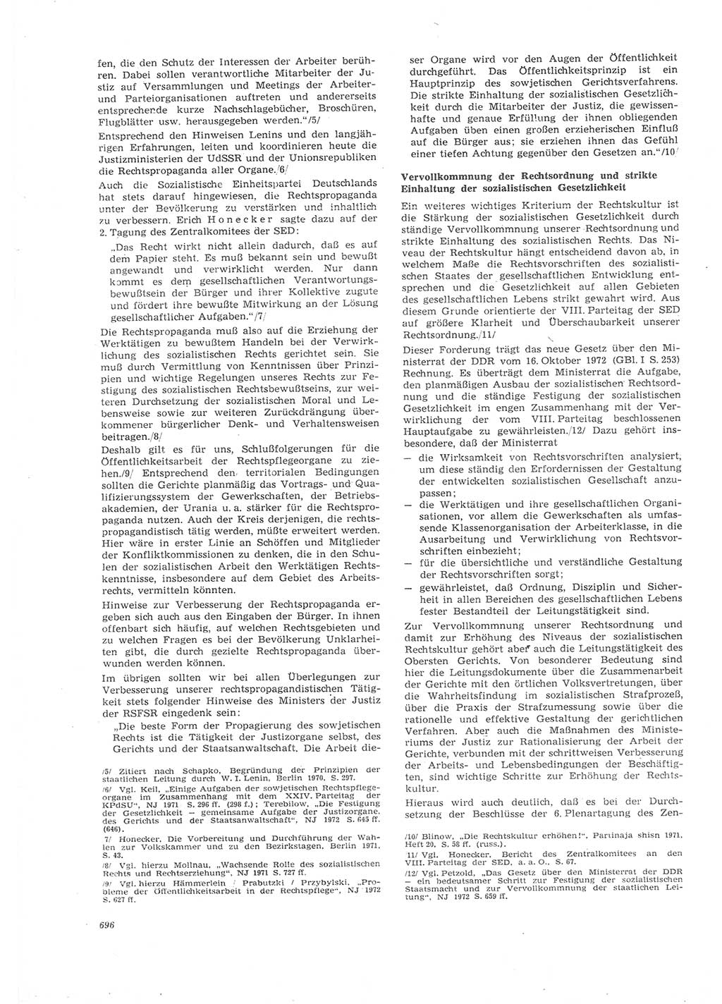 Neue Justiz (NJ), Zeitschrift für Recht und Rechtswissenschaft [Deutsche Demokratische Republik (DDR)], 26. Jahrgang 1972, Seite 696 (NJ DDR 1972, S. 696)