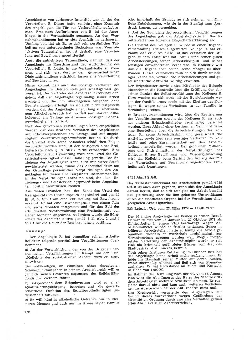 Neue Justiz (NJ), Zeitschrift für Recht und Rechtswissenschaft [Deutsche Demokratische Republik (DDR)], 26. Jahrgang 1972, Seite 718 (NJ DDR 1972, S. 718)