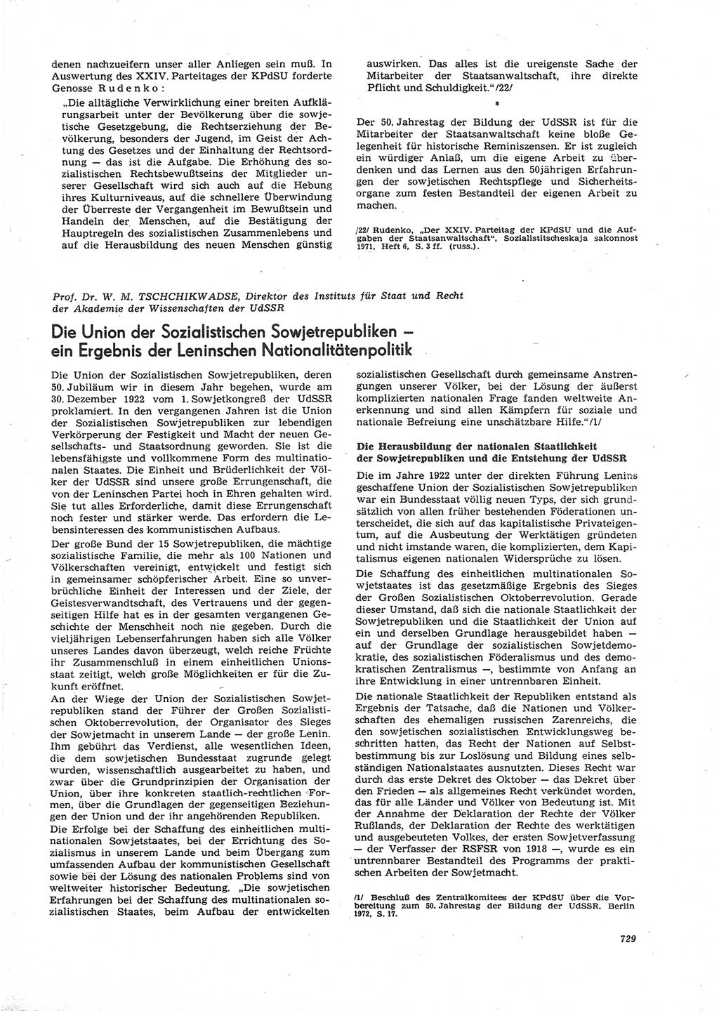 Neue Justiz (NJ), Zeitschrift für Recht und Rechtswissenschaft [Deutsche Demokratische Republik (DDR)], 26. Jahrgang 1972, Seite 729 (NJ DDR 1972, S. 729)