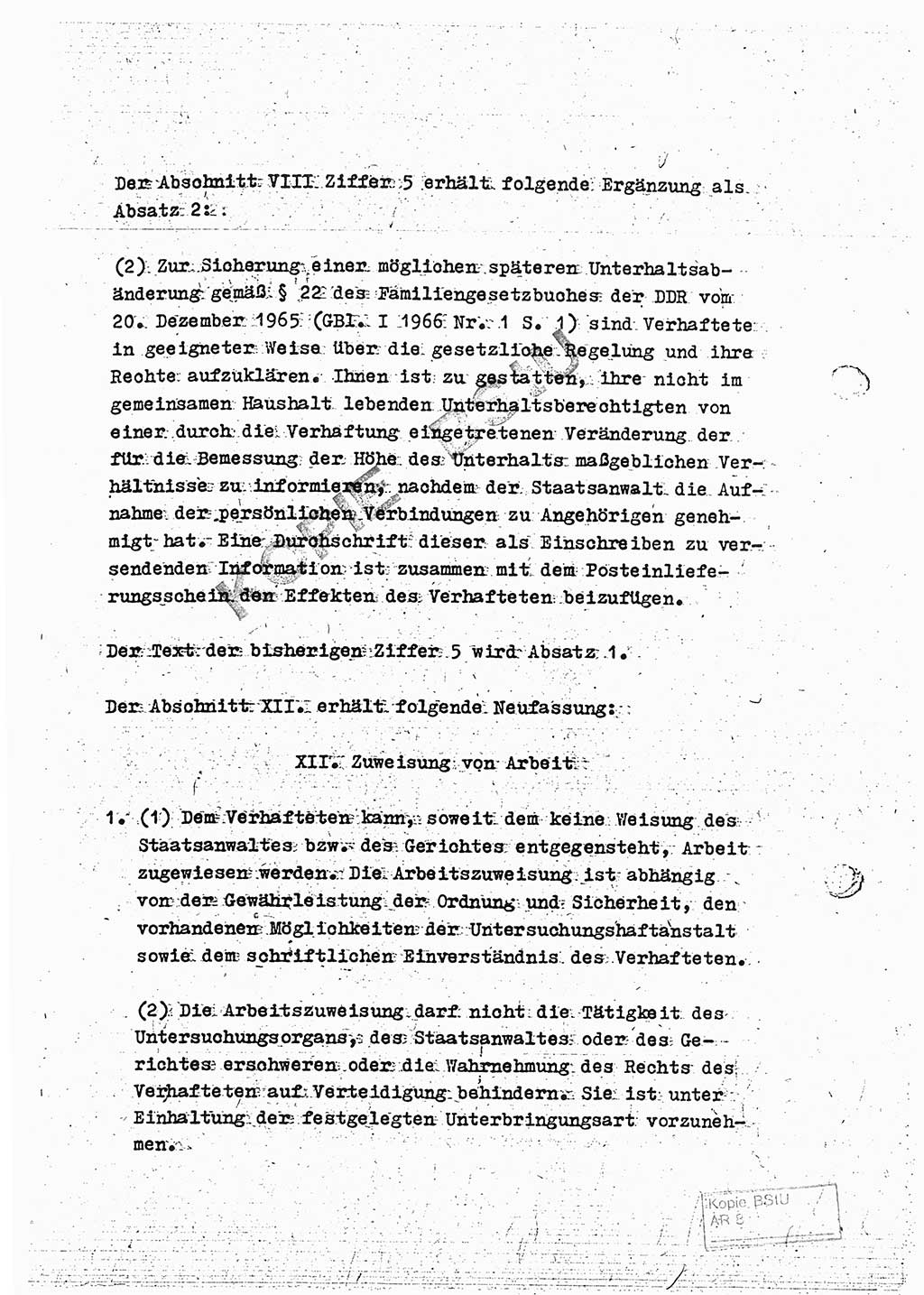 1. Änderung zur Gemeinsamen Anweisung vom 8.11.1968 über die Durchführung der Untersuchungshaft (Untersuchungshaftvollzugsordnung) - UHVO - vom 20. September 1973 [Deutsche Demokratische Republik (DDR)], Der Generalstaatsanwalt der Deutschen Demokratischen Republik, Der Minister für Staatssicherheit, Der Minister des Innern und Chef der Deutschen Volkspolizei, 20.9.1973, Seite 2 (1. Änd. UHVO DDR /68 1973, S. 2)