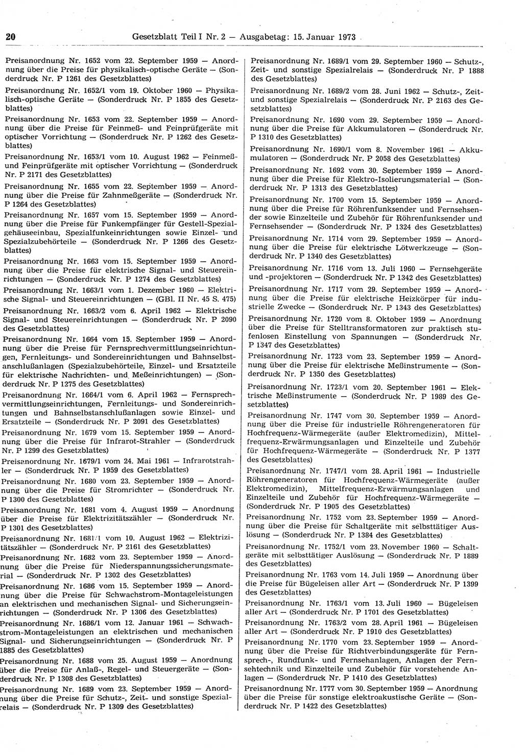 Gesetzblatt (GBl.) der Deutschen Demokratischen Republik (DDR) Teil Ⅰ 1973, Seite 20 (GBl. DDR Ⅰ 1973, S. 20)