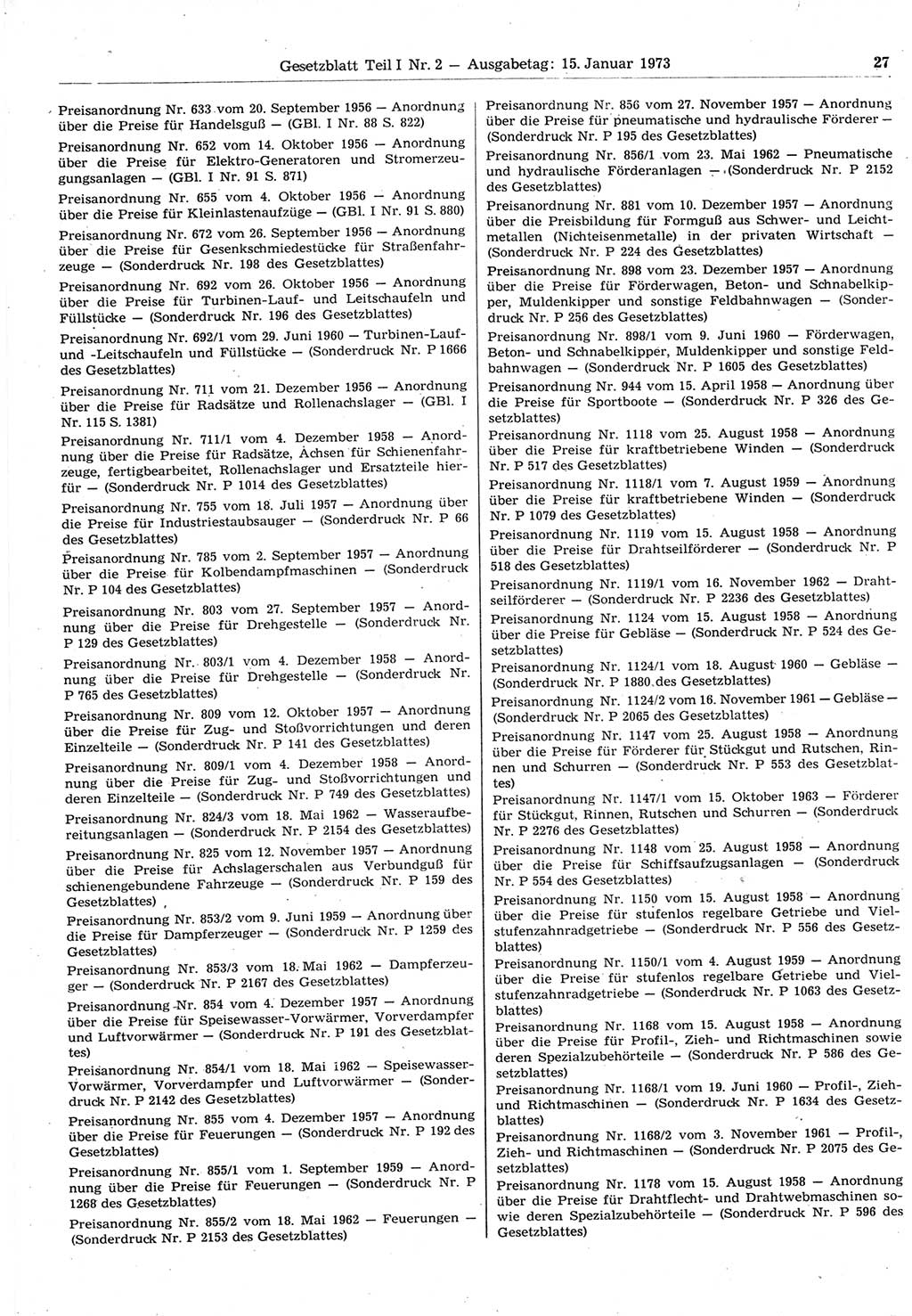 Gesetzblatt (GBl.) der Deutschen Demokratischen Republik (DDR) Teil Ⅰ 1973, Seite 27 (GBl. DDR Ⅰ 1973, S. 27)