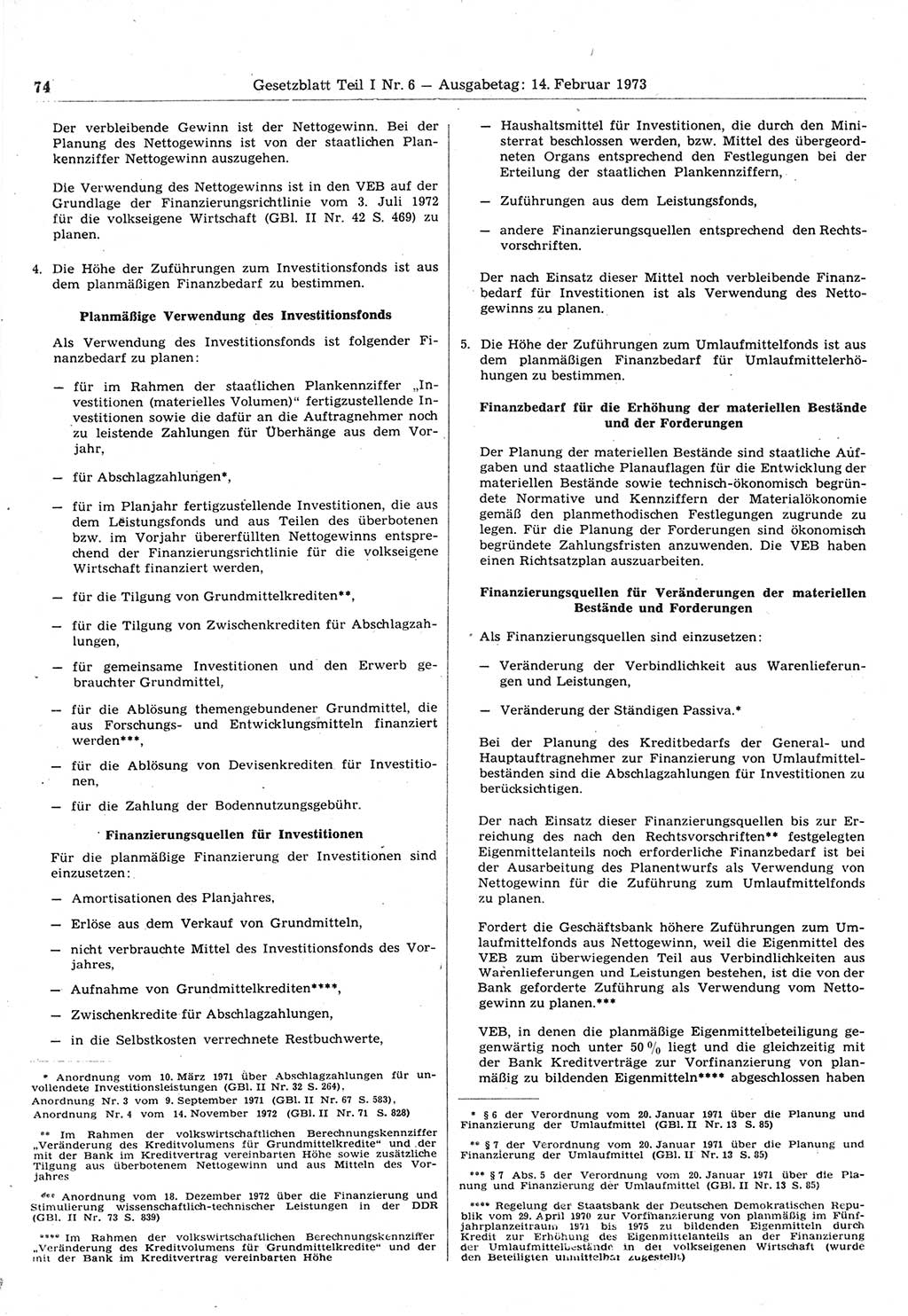 Gesetzblatt (GBl.) der Deutschen Demokratischen Republik (DDR) Teil Ⅰ 1973, Seite 74 (GBl. DDR Ⅰ 1973, S. 74)