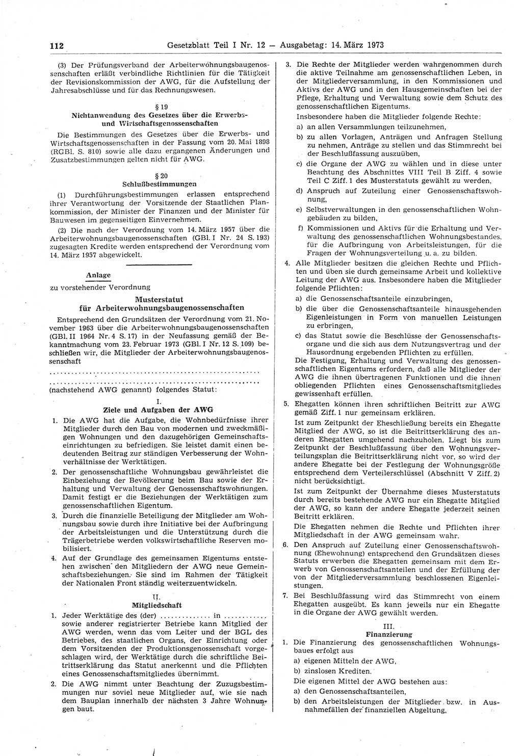 Gesetzblatt (GBl.) der Deutschen Demokratischen Republik (DDR) Teil Ⅰ 1973, Seite 112 (GBl. DDR Ⅰ 1973, S. 112)