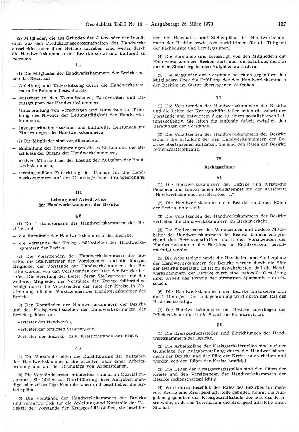 Gesetzblatt (GBl.) der Deutschen Demokratischen Republik (DDR) Teil Ⅰ 1973, Seite 127 (GBl. DDR Ⅰ 1973, S. 127)