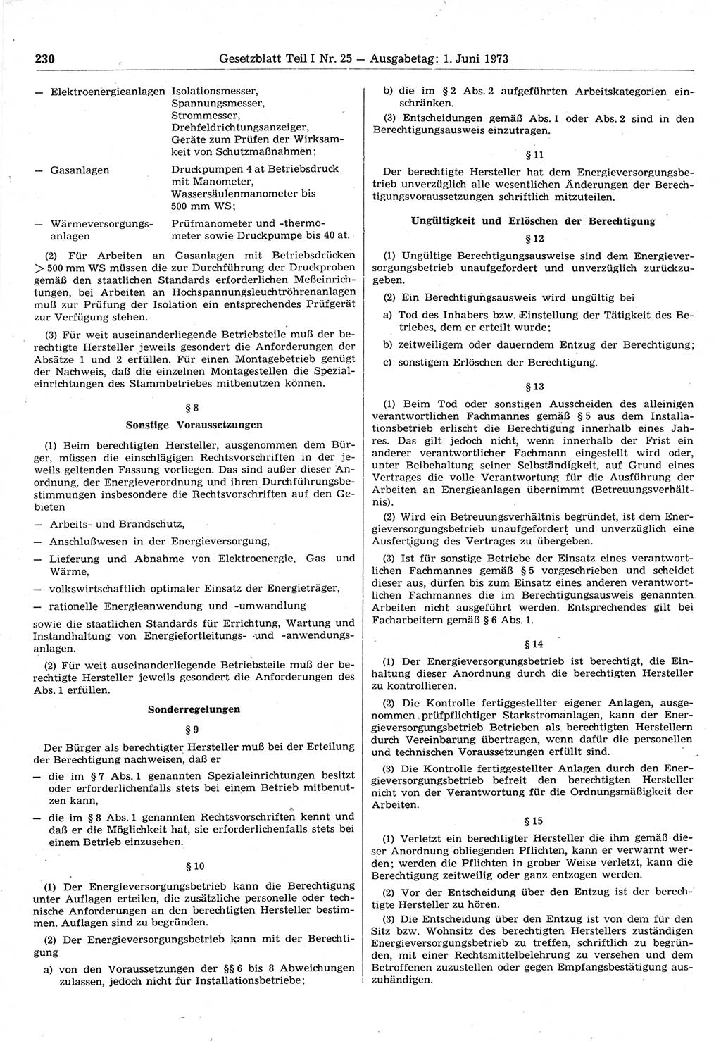 Gesetzblatt (GBl.) der Deutschen Demokratischen Republik (DDR) Teil Ⅰ 1973, Seite 230 (GBl. DDR Ⅰ 1973, S. 230)