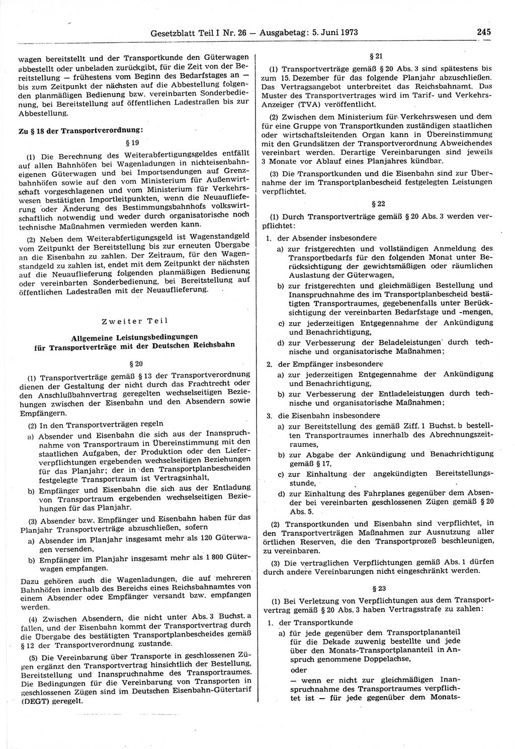 Gesetzblatt (GBl.) der Deutschen Demokratischen Republik (DDR) Teil Ⅰ 1973, Seite 245 (GBl. DDR Ⅰ 1973, S. 245)