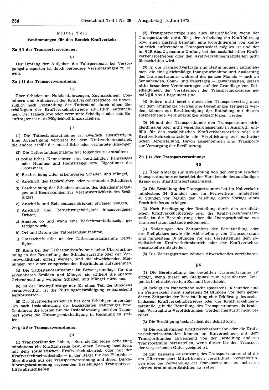 Gesetzblatt (GBl.) der Deutschen Demokratischen Republik (DDR) Teil Ⅰ 1973, Seite 254 (GBl. DDR Ⅰ 1973, S. 254)