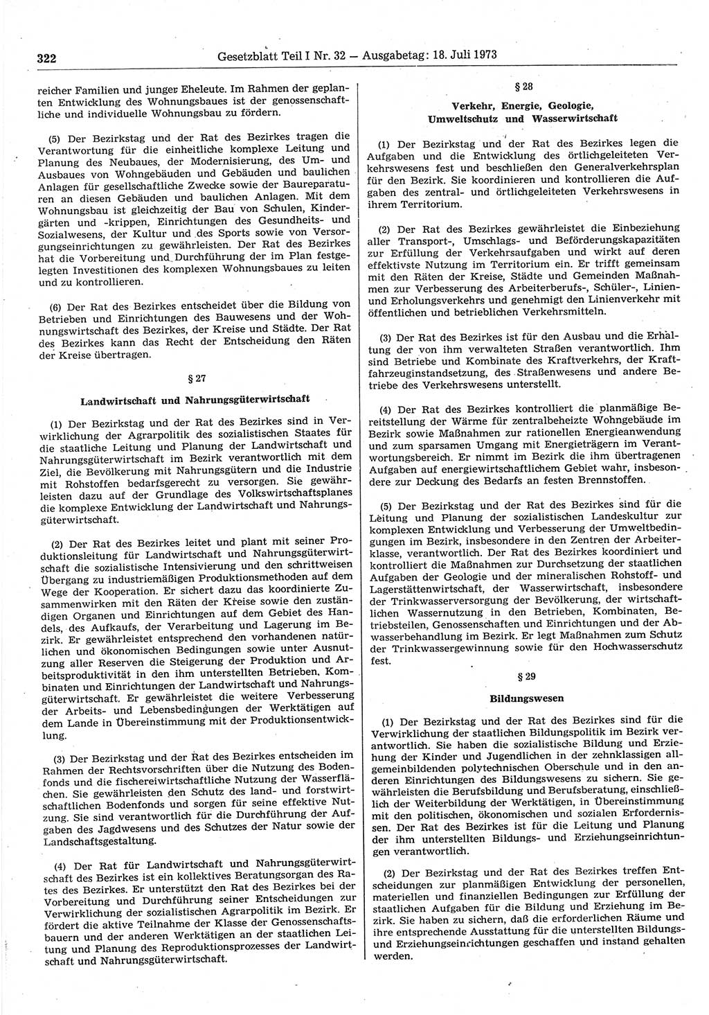 Gesetzblatt (GBl.) der Deutschen Demokratischen Republik (DDR) Teil Ⅰ 1973, Seite 322 (GBl. DDR Ⅰ 1973, S. 322)