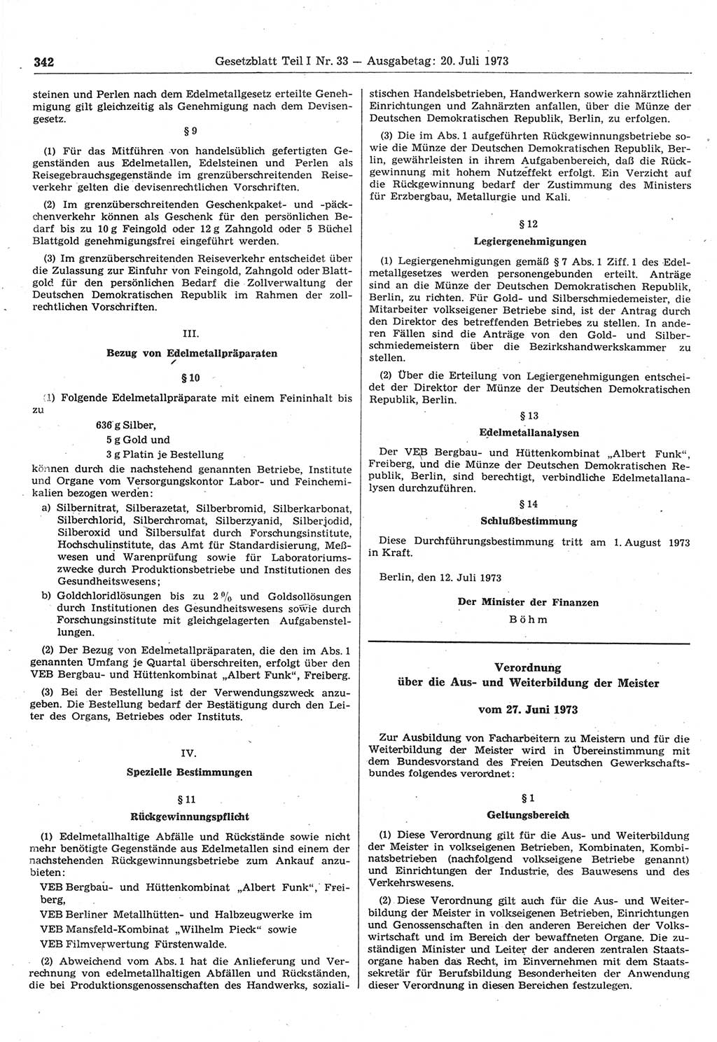 Gesetzblatt (GBl.) der Deutschen Demokratischen Republik (DDR) Teil Ⅰ 1973, Seite 342 (GBl. DDR Ⅰ 1973, S. 342)