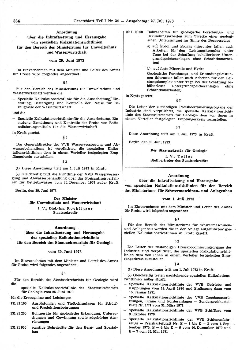Gesetzblatt (GBl.) der Deutschen Demokratischen Republik (DDR) Teil Ⅰ 1973, Seite 364 (GBl. DDR Ⅰ 1973, S. 364)