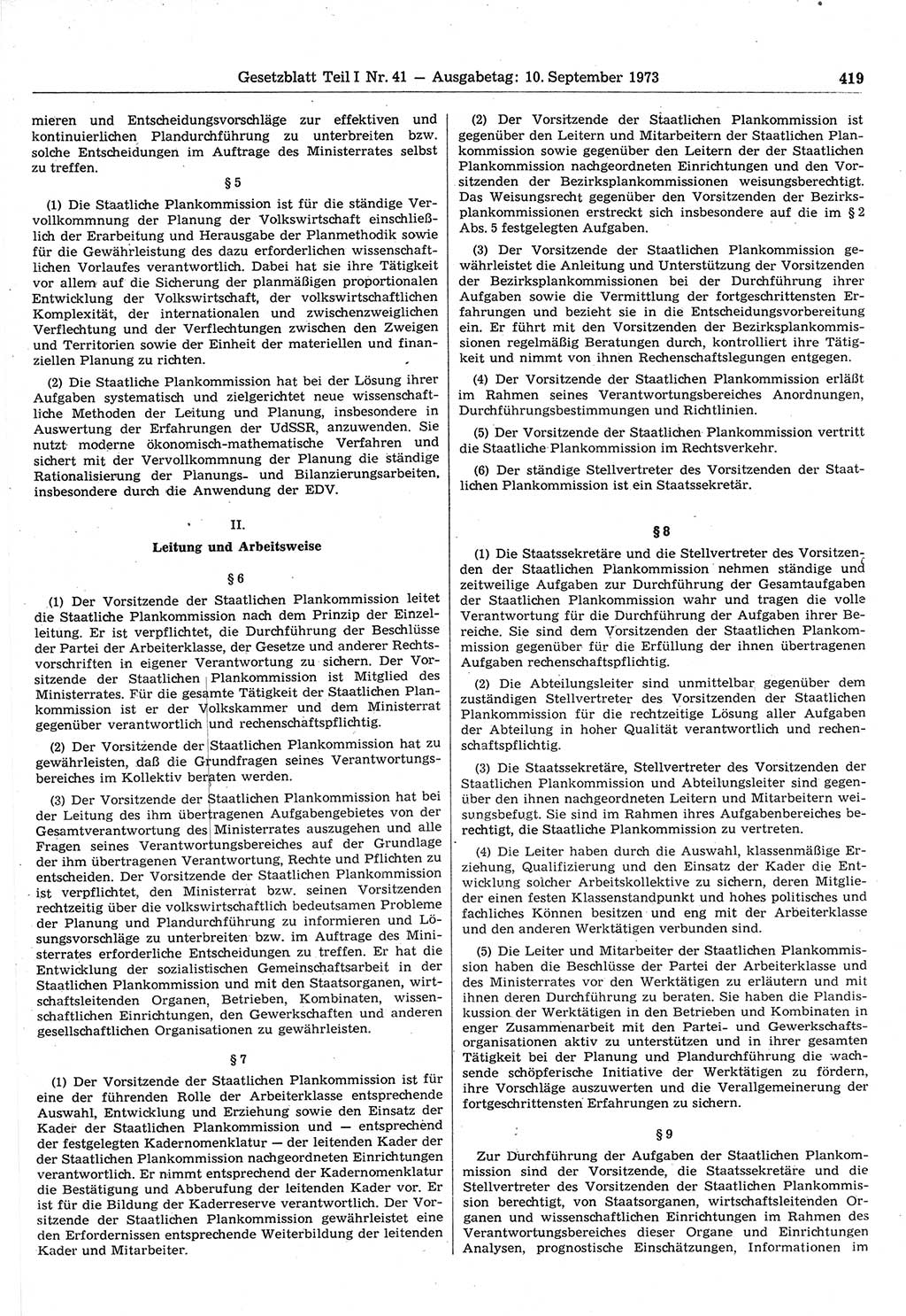 Gesetzblatt (GBl.) der Deutschen Demokratischen Republik (DDR) Teil Ⅰ 1973, Seite 419 (GBl. DDR Ⅰ 1973, S. 419)