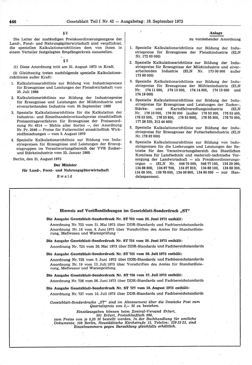 Gesetzblatt (GBl.) der Deutschen Demokratischen Republik (DDR) Teil Ⅰ 1973, Seite 446 (GBl. DDR Ⅰ 1973, S. 446)