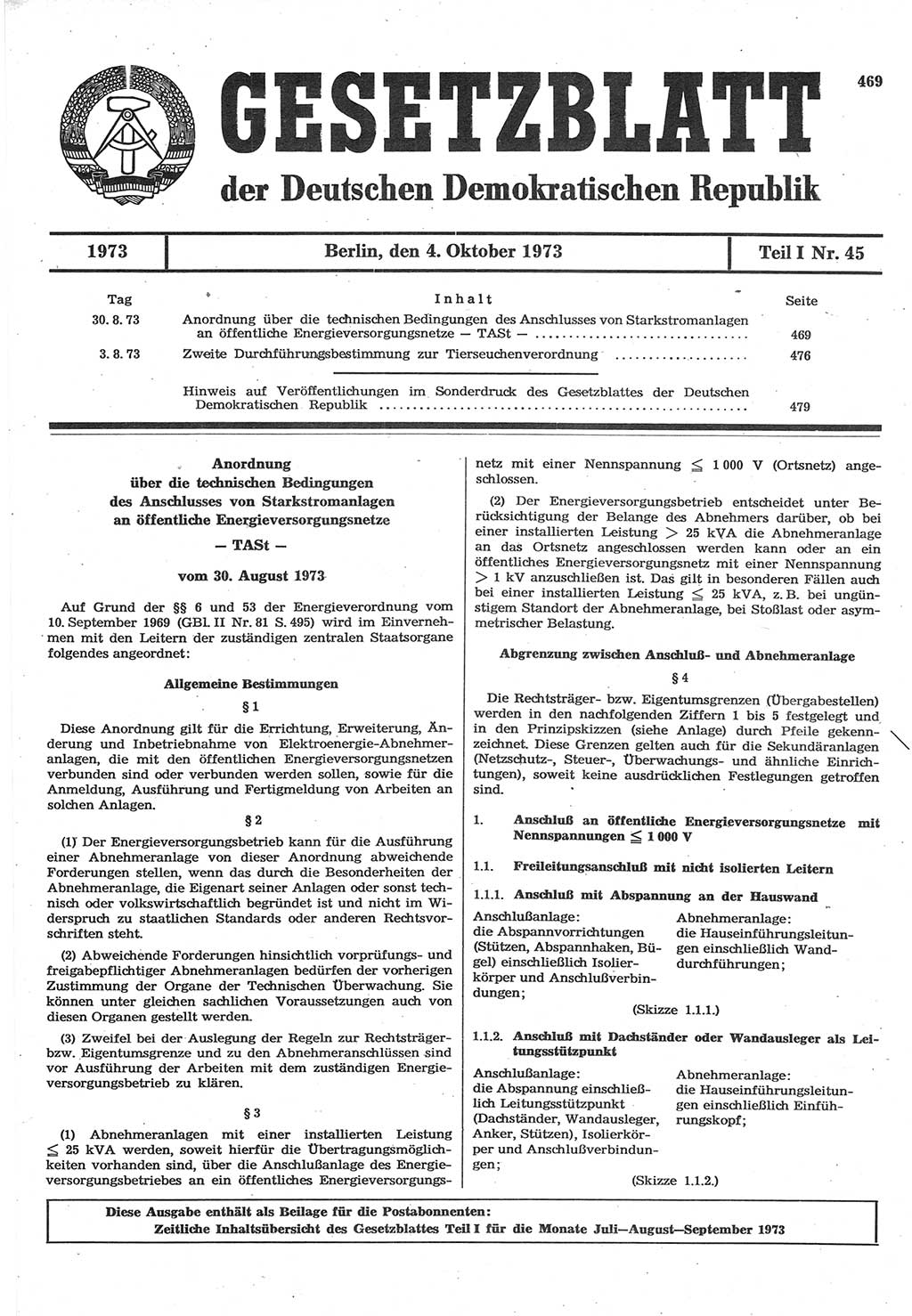 Gesetzblatt (GBl.) der Deutschen Demokratischen Republik (DDR) Teil Ⅰ 1973, Seite 469 (GBl. DDR Ⅰ 1973, S. 469)