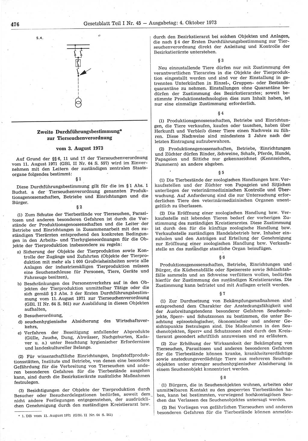 Gesetzblatt (GBl.) der Deutschen Demokratischen Republik (DDR) Teil Ⅰ 1973, Seite 476 (GBl. DDR Ⅰ 1973, S. 476)
